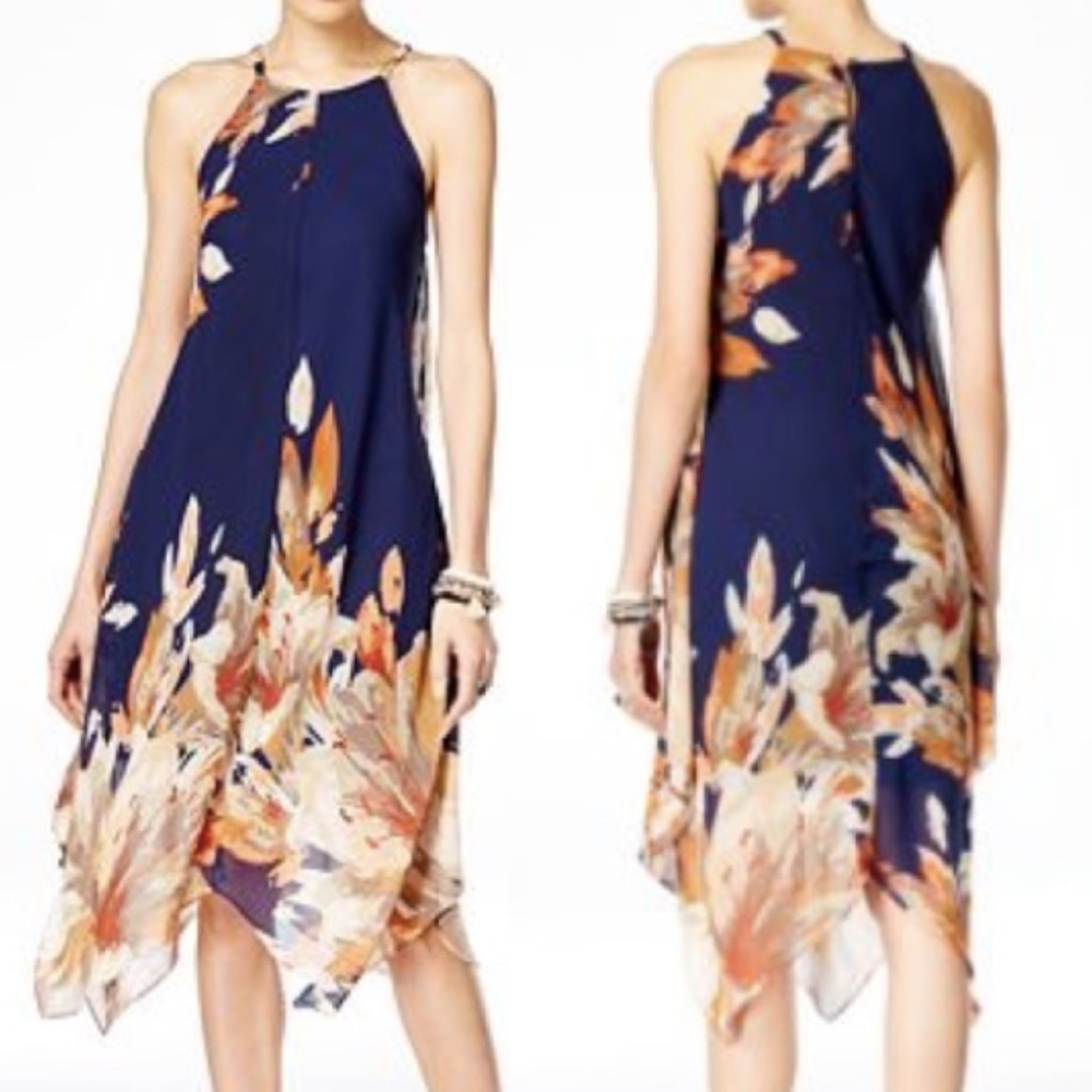 INC Beautiful Navy Handkerchief Dress